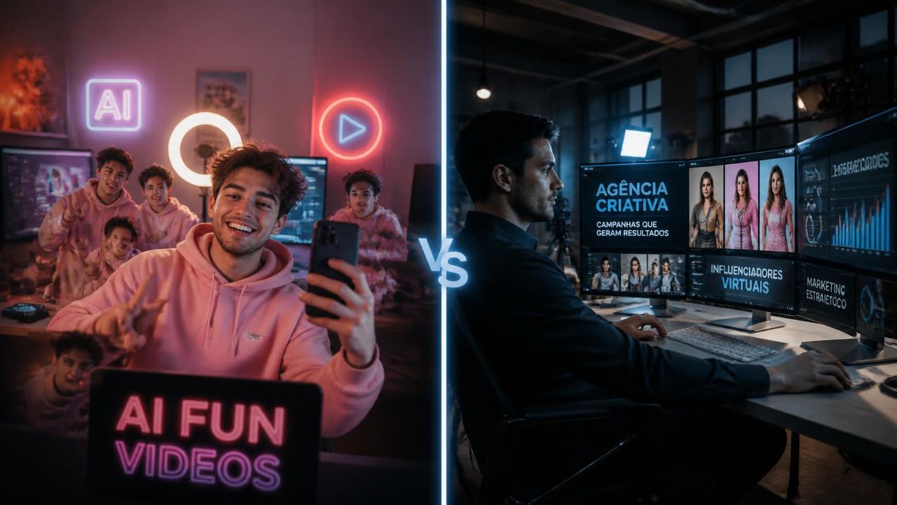 Comparação entre usar IA apenas por diversão e usar IA para criar anúncios profissionais